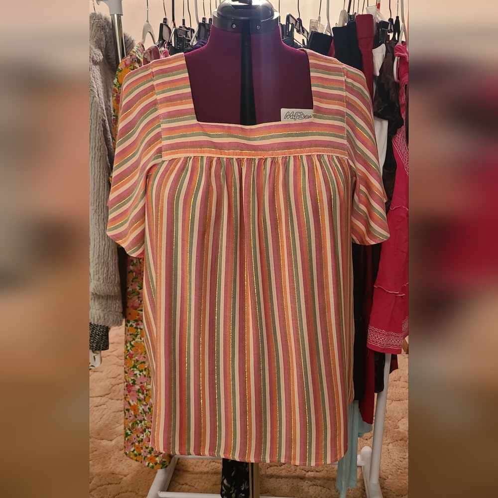 Cato Pink and Yellow Striped Blouse